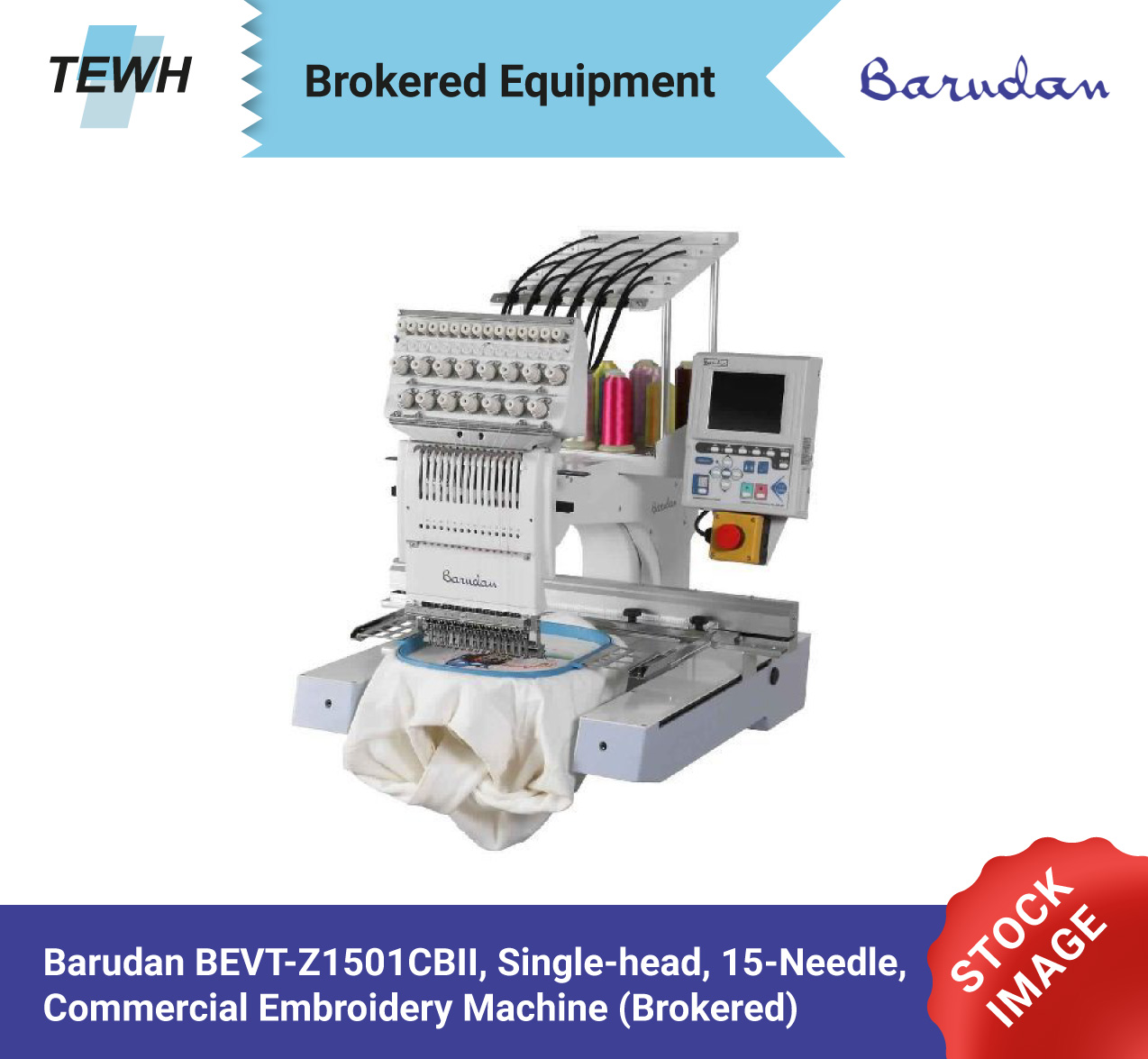 Barudan BEVT-Z1501CBII, Single-Head, 15-Needle, Commercial Embroidery ...