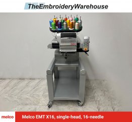 Melco EMT X16, single-head, 16-needle, commercial embroidery machine