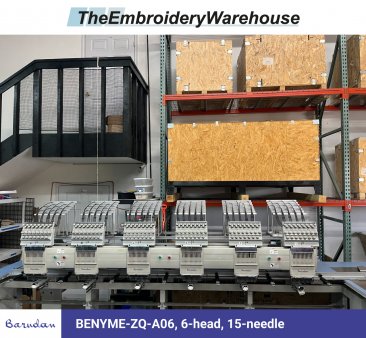 Barudan BENYME-ZQ-A06, 6-head, 15-needle, commercial embroidery machine