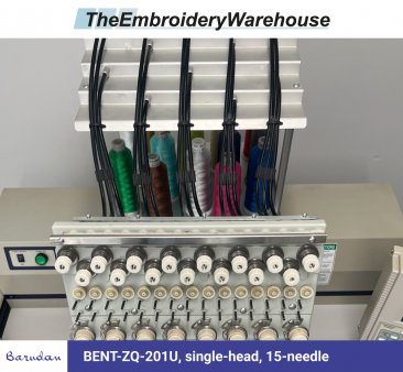 Barudan BENT-ZQ-201U, single-head, 15-needle, commercial embroidery machine