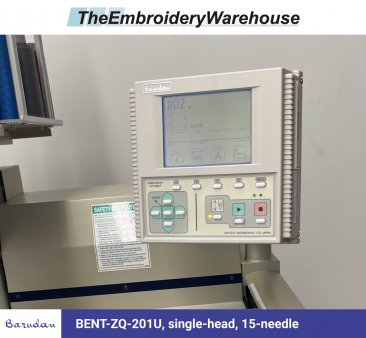 Barudan BENT-ZQ-201U, single-head, 15-needle, commercial embroidery machine