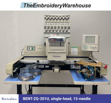 Barudan BENT-ZQ-201U, single-head, 15-needle, commercial embroidery machine