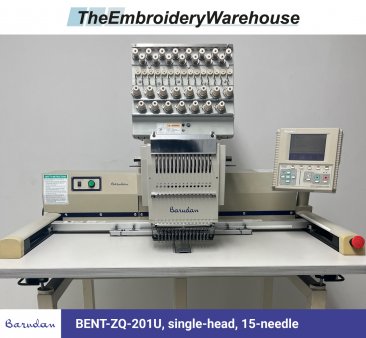 Barudan BENT-ZQ-201U, single-head, 15-needle, commercial embroidery machine