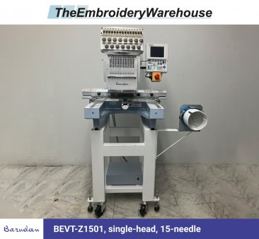 Barudan BEVT-Z1501, single-head, 15-needle, commercial embroidery machine