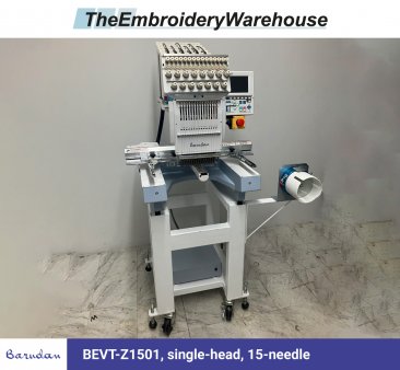 Barudan BEVT-Z1501, single-head, 15-needle, commercial embroidery machine