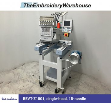 Barudan BEVT-Z1501, single-head, 15-needle, commercial embroidery machine