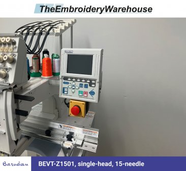 Barudan BEVT-Z1501, single-head, 15-needle, commercial embroidery machine