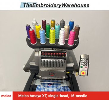 Melco Amaya XT, single-head, 16-needle, commercial embroidery machine