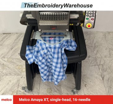 Melco Amaya XT, single-head, 16-needle, commercial embroidery machine