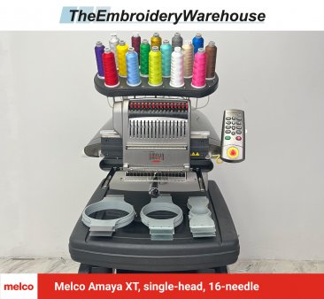 Melco Amaya XT, single-head, 16-needle, commercial embroidery machine