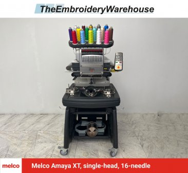 Melco Amaya XT, single-head, 16-needle, commercial embroidery machine