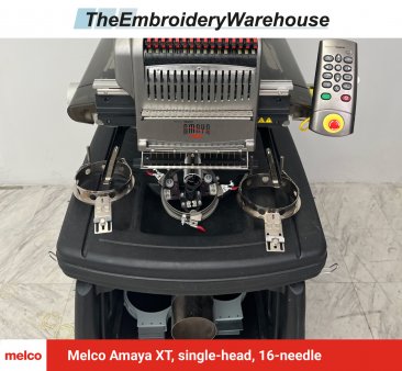 Melco Amaya XT, single-head, 16-needle, commercial embroidery machine