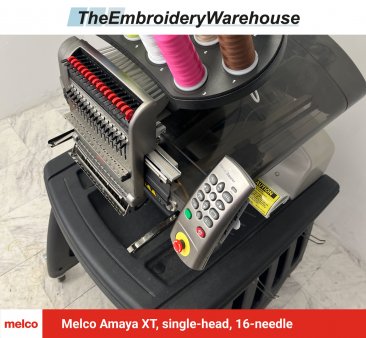 Melco Amaya XT, single-head, 16-needle, commercial embroidery machine