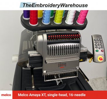 Melco Amaya XT, single-head, 16-needle, commercial embroidery machine