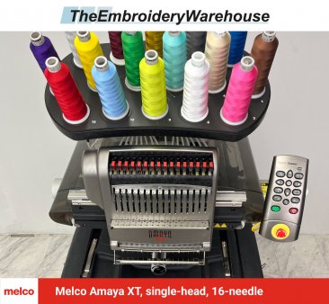 Melco Amaya XT, single-head, 16-needle, commercial embroidery machine