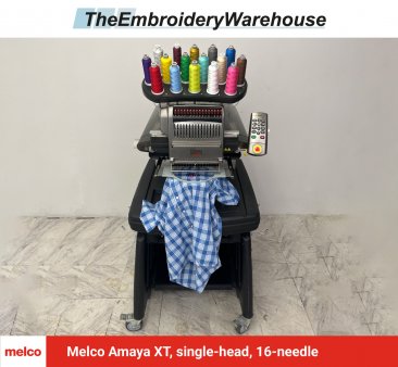 Melco Amaya XT, single-head, 16-needle, commercial embroidery machine