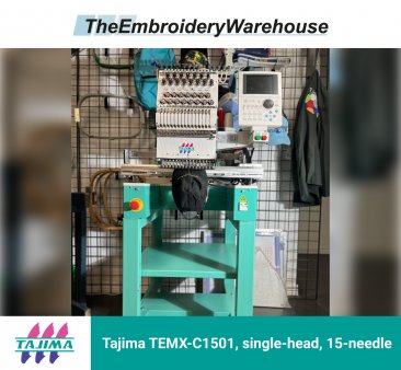 Tajima TEMX-C1501, single-head, 15-needle, commercial embroidery machine