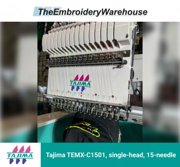 Tajima TEMX-C1501, single-head, 15-needle, commercial embroidery machine