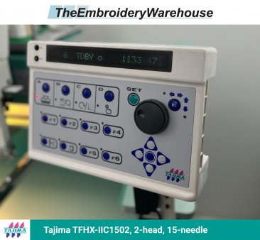 Tajima TFHX-IIC1502, 2-head, 15-needle, commercial embroidery machine