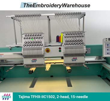 Tajima TFHX-IIC1502, 2-head, 15-needle, commercial embroidery machine