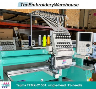 Tajima TFMX-C1501, single-head, 15-needle, commercial embroidery machine