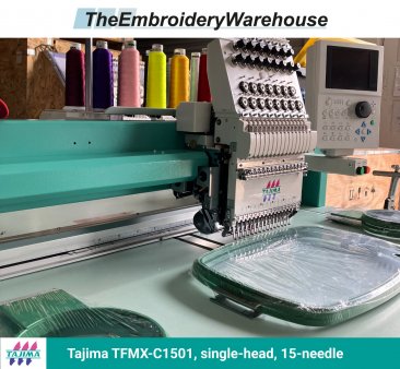 Tajima TFMX-C1501, single-head, 15-needle, commercial embroidery machine