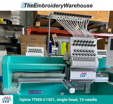 Tajima TFMX-C1501, single-head, 15-needle, commercial embroidery machine