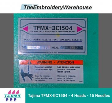 Tajima TFMX-IIC1504 - 4 Heads - 15 Needles Commercial Embroidery Machine