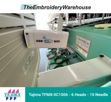 Tajima TFMX-IIC1506, 6-head, 15-needle, commercial embroidery machine