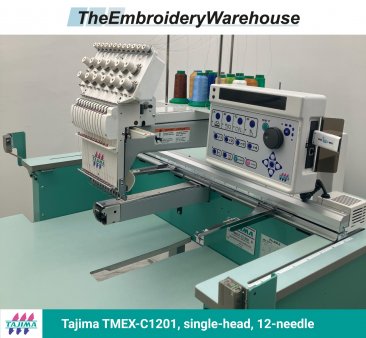 Tajima TMEX-C1201, single-head, 12-needle, commercial embroidery machine