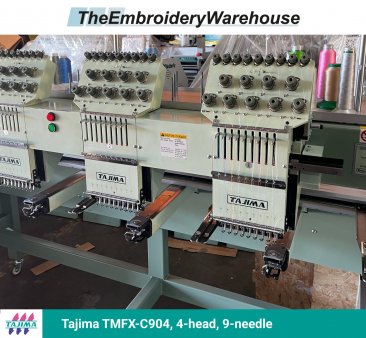 Tajima TMFX-C904, 4-head, 9-needle, commercial embroidery machine