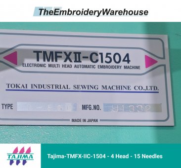 Tajima TMFX-IIC1504 - 4 Heads - 15 Needles Commercial Embroidery Machine