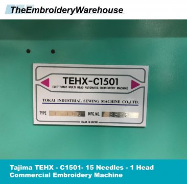 USED Tajima TEHX-C1501 - 1 Head - 15 Needles - Commercial Embroidery Machine